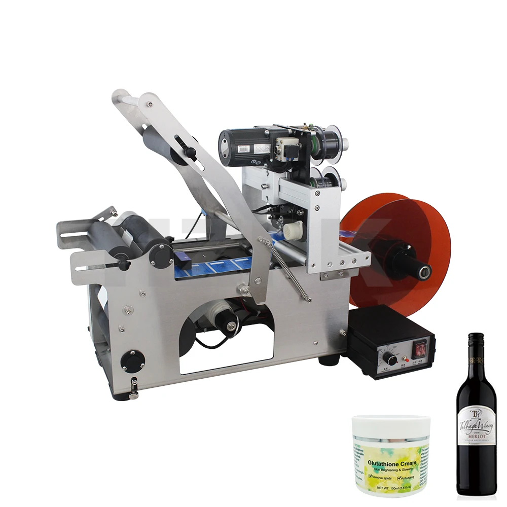 

HZPK mt-50 round glass wine pet bottle labeling machine label application printer machine semi automatic