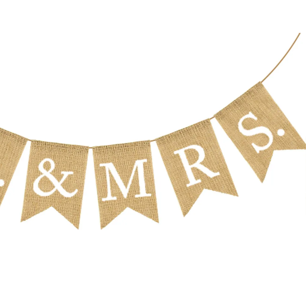 

Wedding Burlap Banner White Letter Printing Linen Swallowtail Garland Decoration Party Supplies Wedding Party Banner