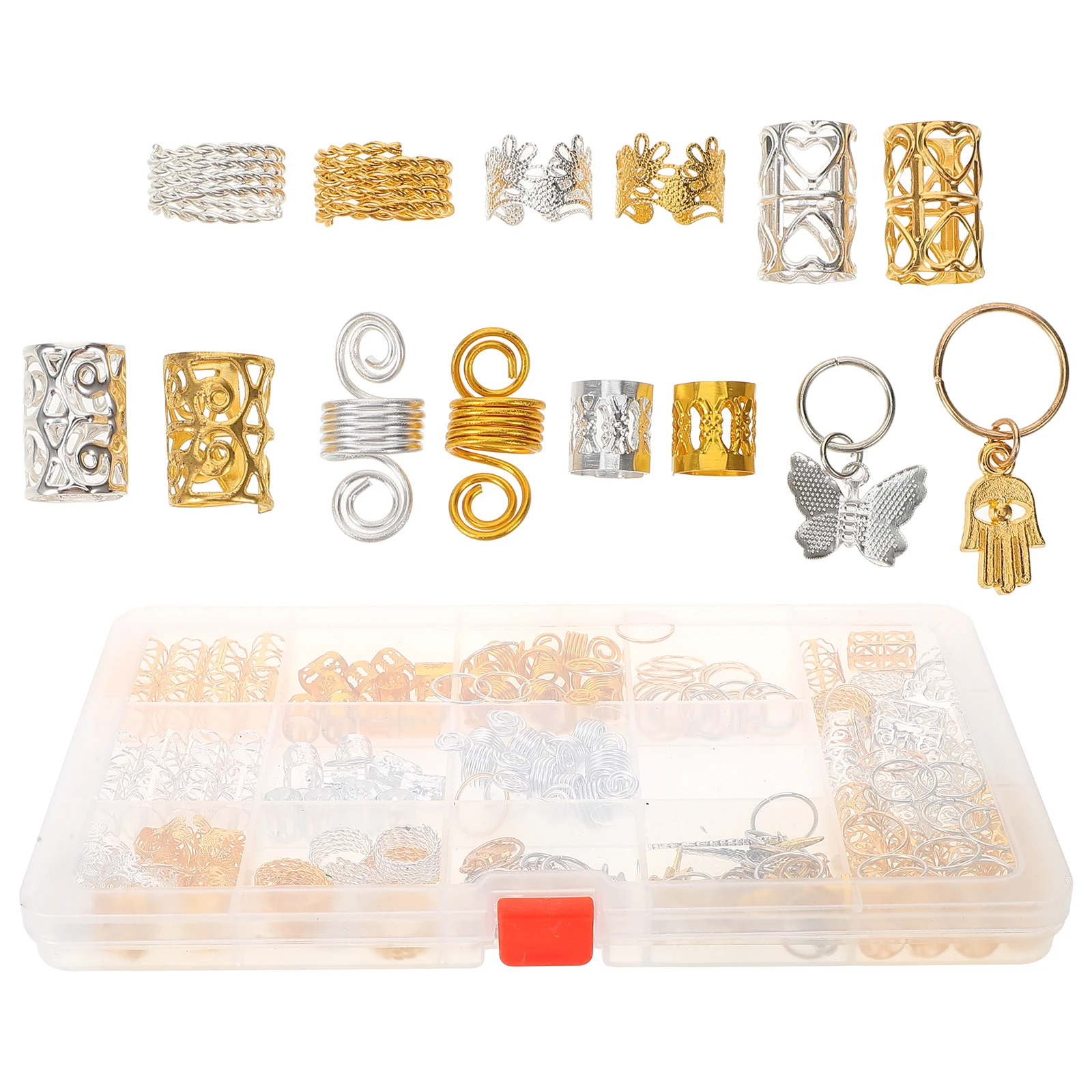 

185 Pcs Braid Rings Zinc Alloy Extensions Braiding Hair Cuffs Reusable Braiding Accessories Hair Jewelry for Dreadlocks