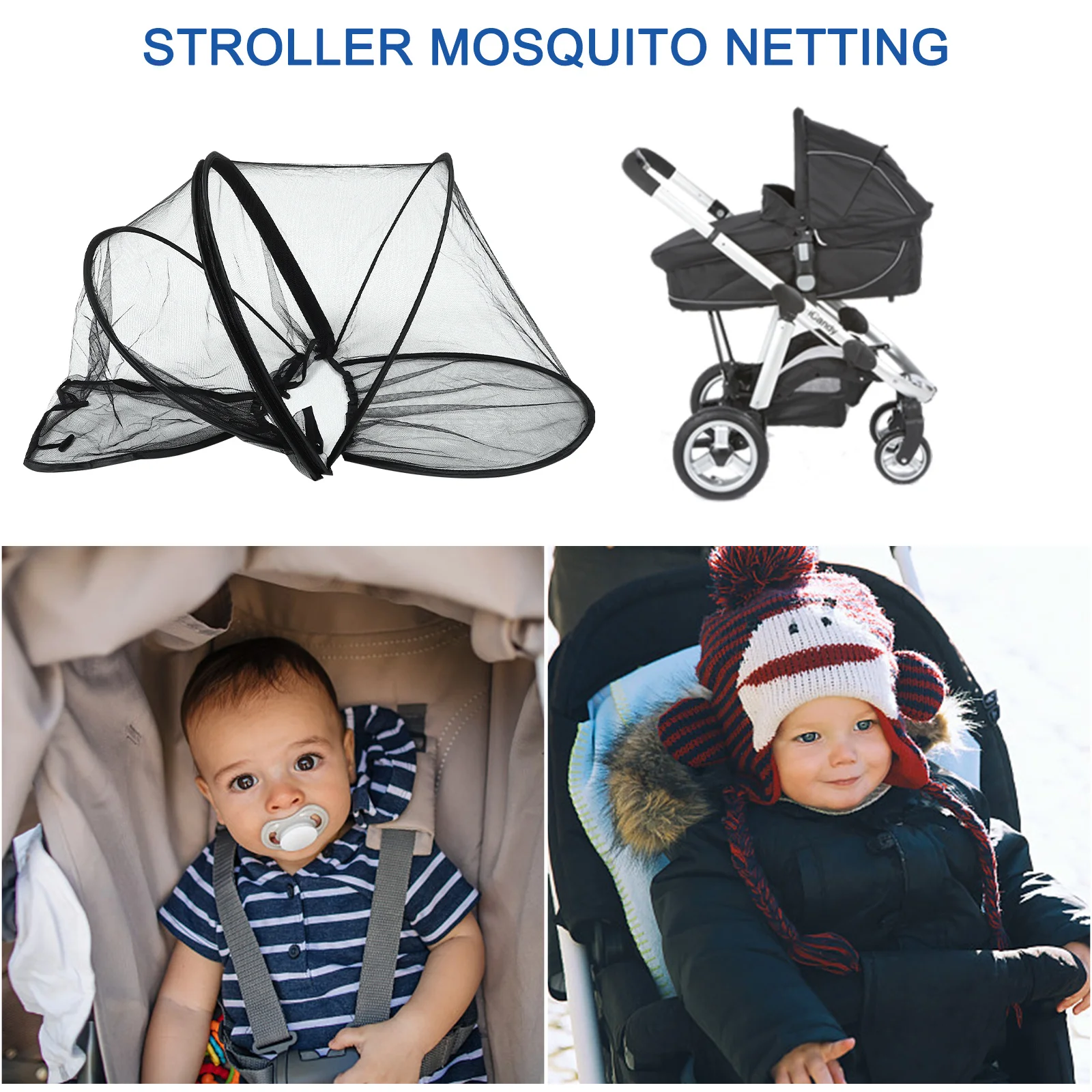 

1Pcs Baby Mosquito Net -Uv Insect Protective Cover for Strollers Prams Carriages Durable Polyester Elasticated Windproof
