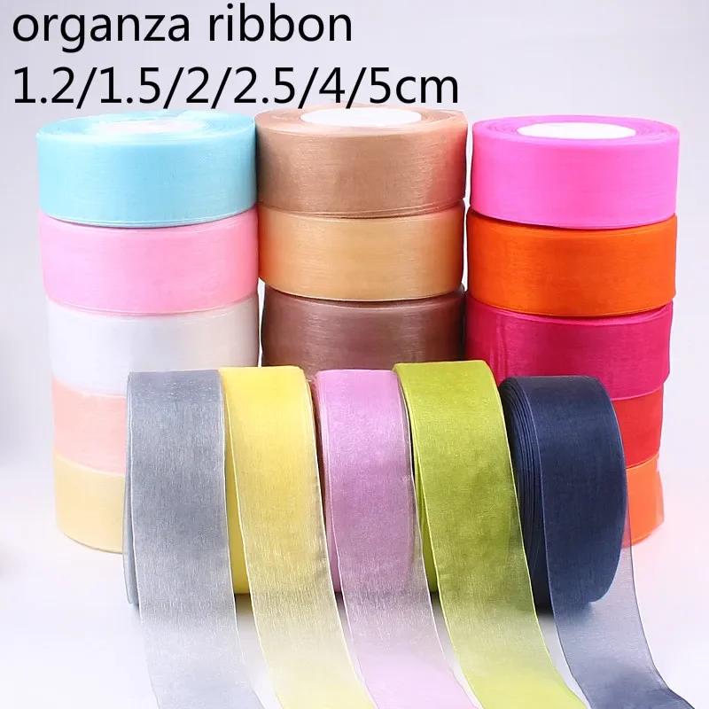 12/15/20/25/40/50mm (50 Yards/roll) Organza Stain Ribbon DIY Crafts Wedding for Party Decoration Cake Gift Bow Packaging Ribbon