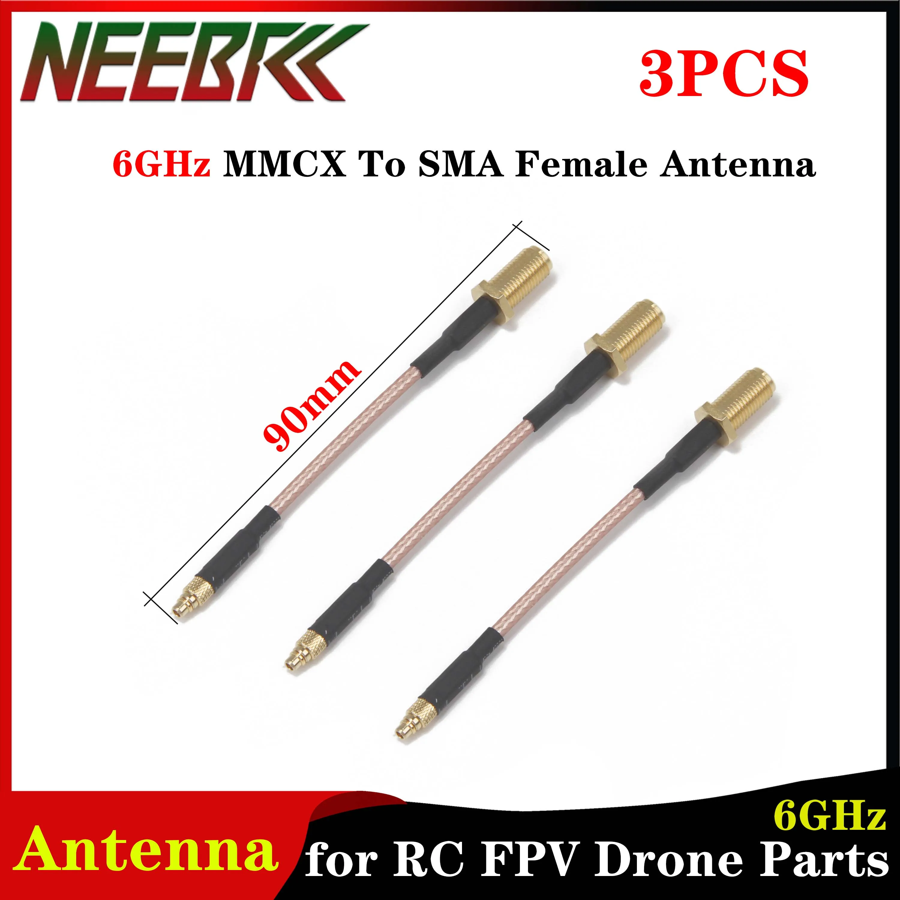 

3PCS NEEBRC 6GHz MMCX To SMA Female Antenna Connection Cable 90mm Double Silver Line for 6G Transmitter RC FPV Racing Drone Part