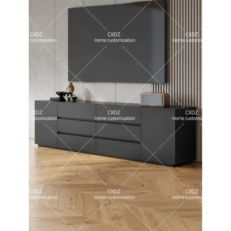60cm High TV Cabinet with Storage Locker Integrated Floor Standing Media Console for Living Room Wall Mounted Rock Slab
