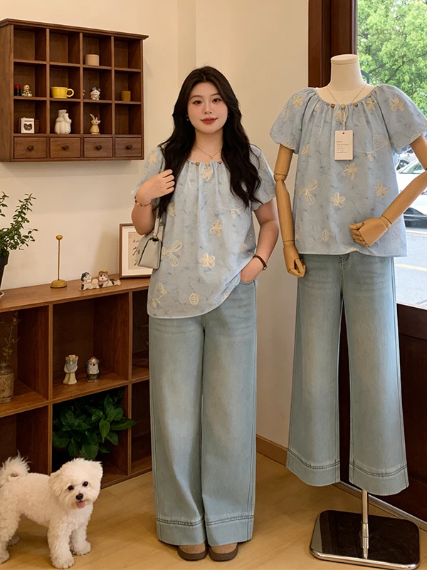 

Женская рубашка больших размеров с вышивкой, свободного кроя, стройнящая, в корейском стиле, для повседневной носки, летняя, новый дизайн, повседневная одежда