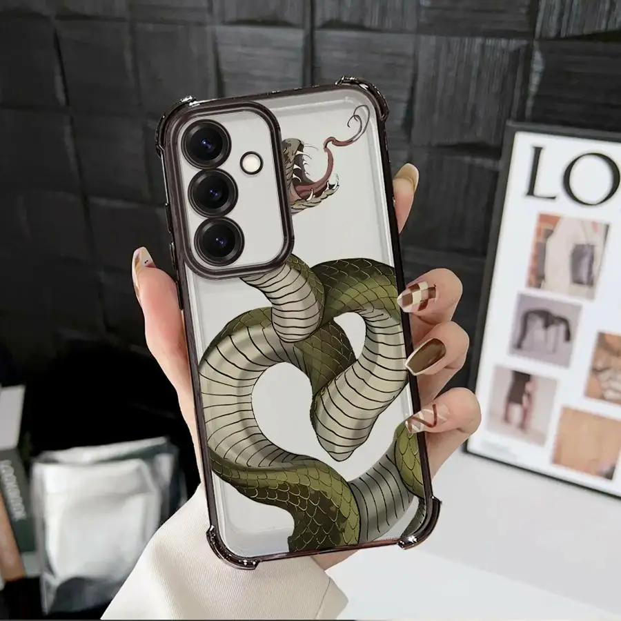 حافظة لهاتف سامسونج جالاكسي A13 A33 A15 A16 A24 A25 A21s A26 A52 A17 A35 A36 غطاء شفاف نمط ثعبان رائع