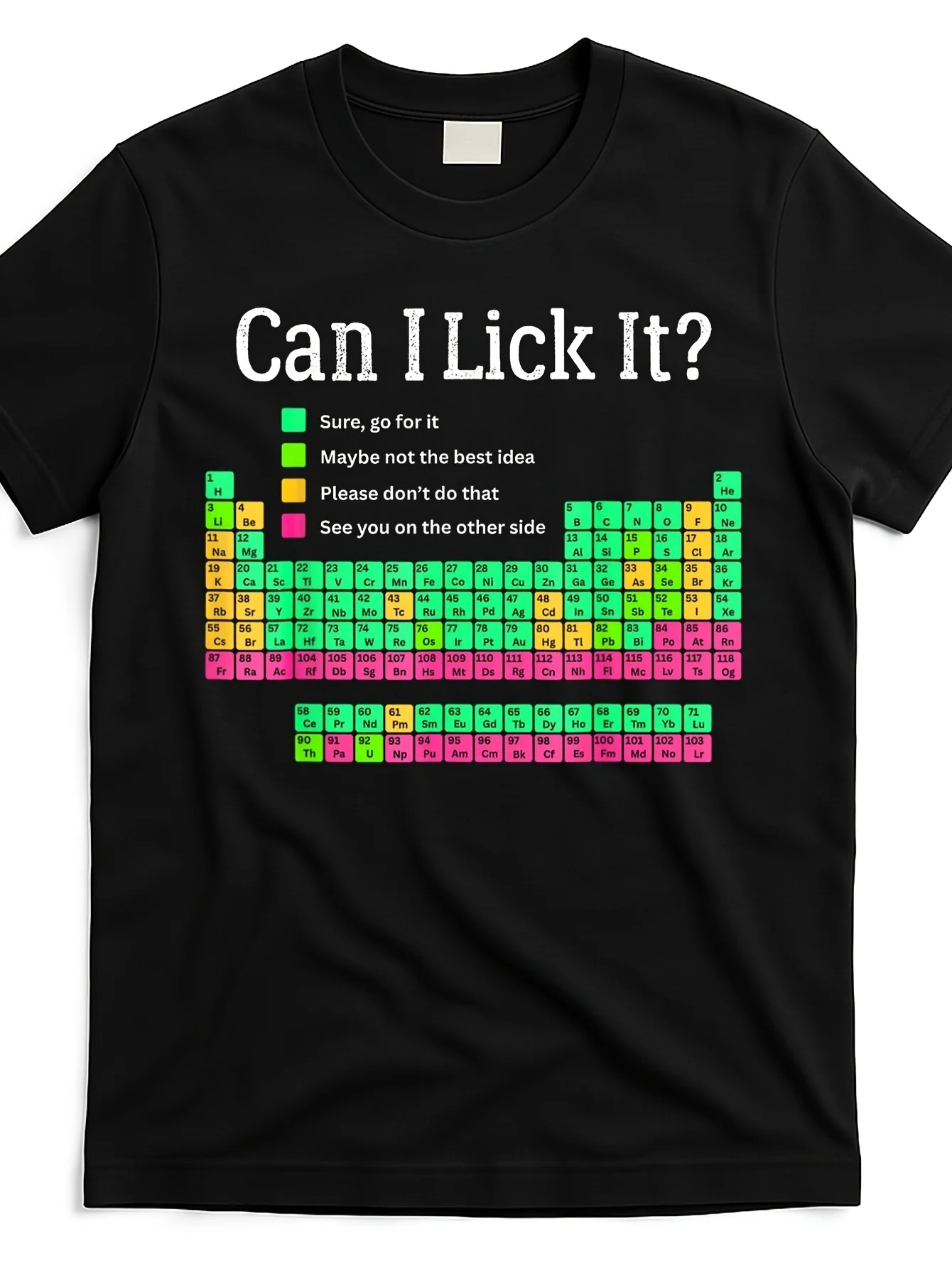 Maruuma Mens Can I Lick It Periodic Table Graphic T-Shirt Retro Science Teacher Gift Unisex Short Sleeve Cotton Tee