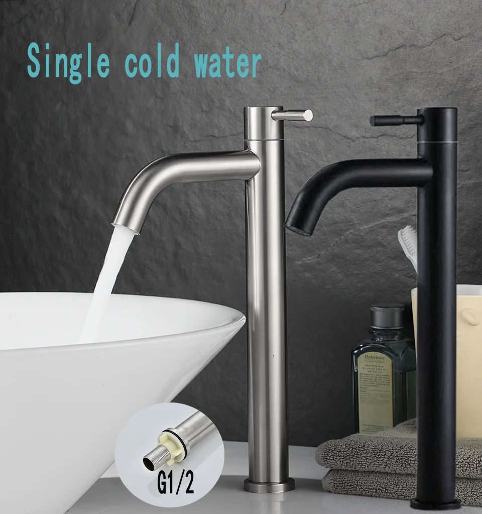 A stainless steel washbasin faucet. Single cold water, 1/2 inch public bathroom. Bathroom balcony