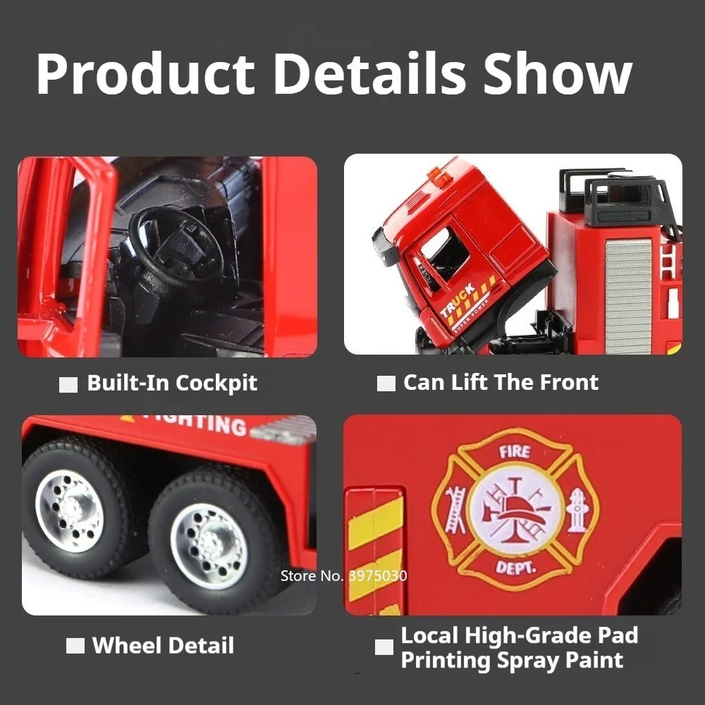 1/32 Ladder Truck Water Tanker Fire Toy Car Model Alloy Diecasting Sound Light The Car Door Can Be Opened Vehicles Birthday Gift