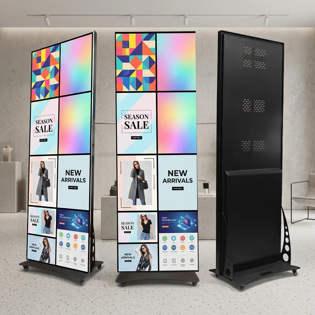 Customized Products Energy Saving Indoor 8K HDR10+ LED Poster Screen Front Maintenance 160 View Angle Black Advertising Totem