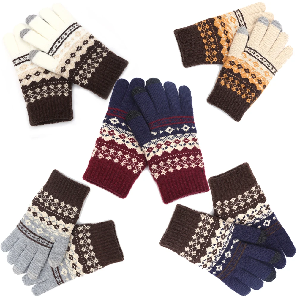 Creative winter men's and women's warm split finger gloves, new jacquard touch screen gloves