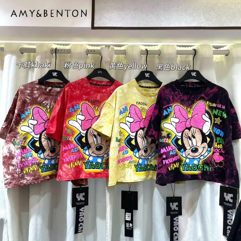 

2026 Spring New Korean Style Fashion Versatile Round Neck Short Sleeves T-shirt For Women's Casual Cute Cartoon Tshirts Pullover