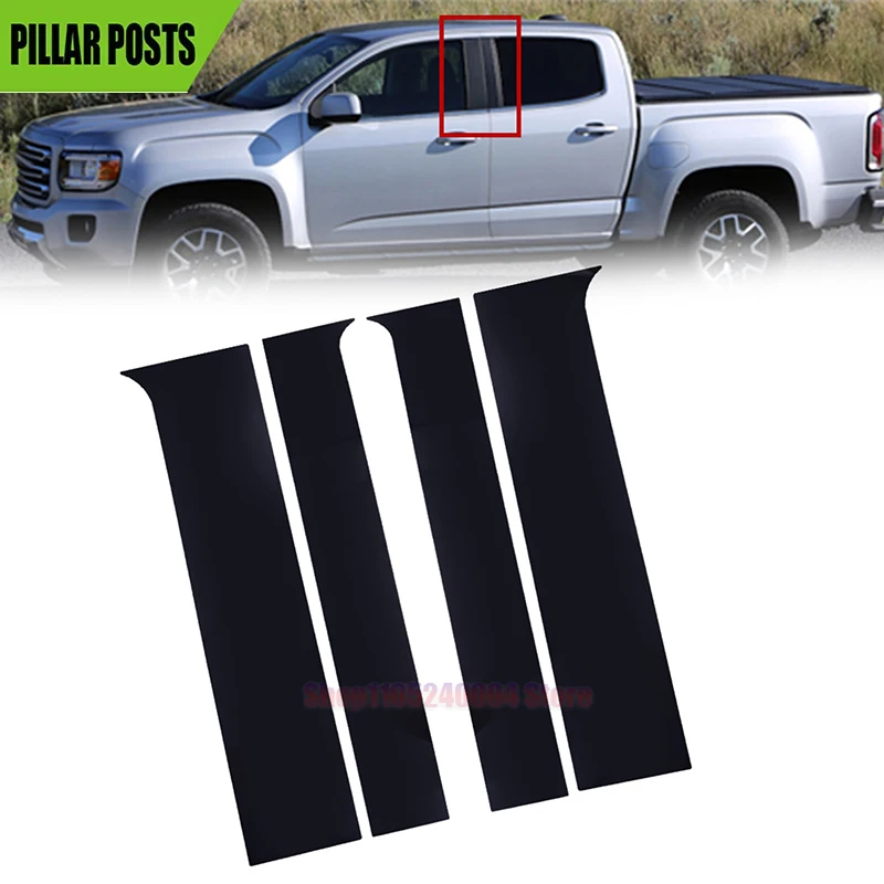 4PC For Chevrolet Colorado Crew Cab 2015-2020 2021 2022 Gloss Black Pillar Posts Window Door Trim Stickers Covers Decoration Set