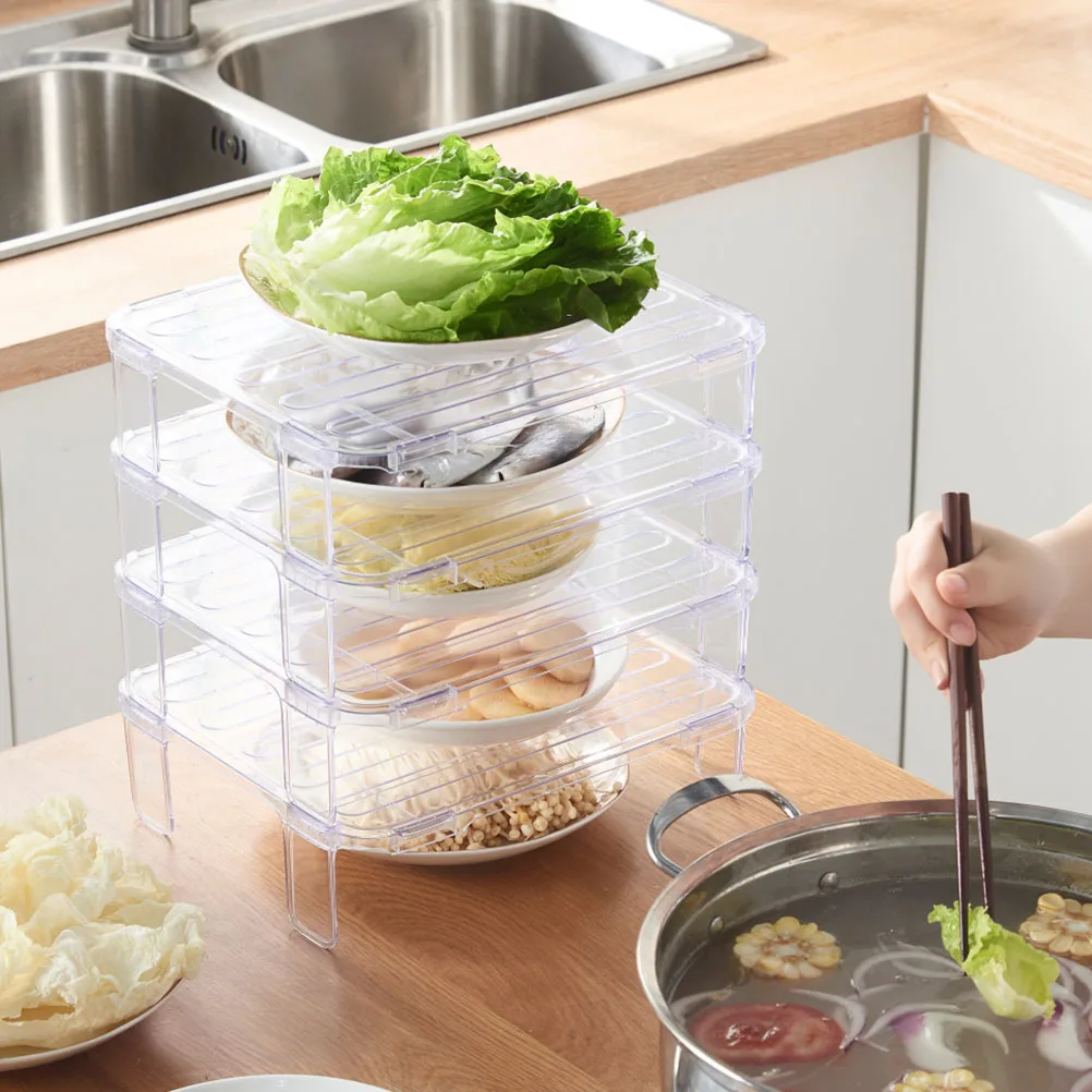 

2pcs Stackable Kitchen Rack Refrigerator Organizer Shelf Clear Fridge Storage Racks Home Hotpot Restaurant Hotel Party Family