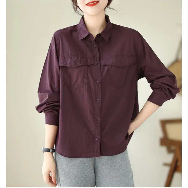 

Cotton Long-sleeved Shirt for Women Spring Autumn Casual New Outer Wear Fashion Temperament Artistic Style Loose Western Style