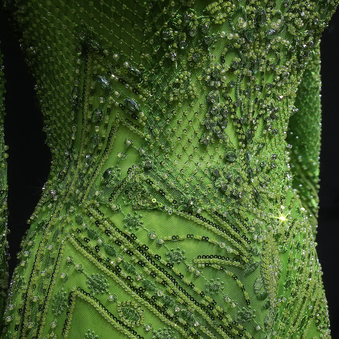 Sharon Said-vestido de noche de manga larga, color verde lima, cuello en V, cuentas de lujo, vestidos de fiesta árabes para graduación para mujer SS110 personalizado