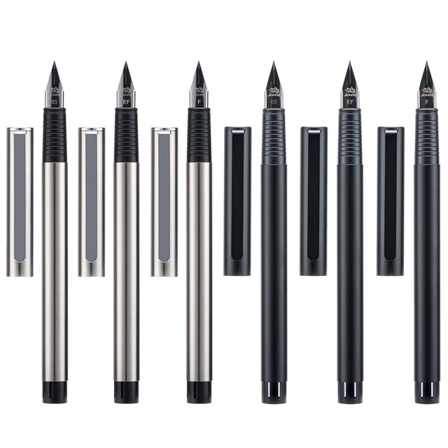 3 PCS Pióro wieczne Jinhao 65 Ultra Fine & Extra Fine & Fine Nib z konwerterem, Matte Black, Silver Steel Writing Pen Set