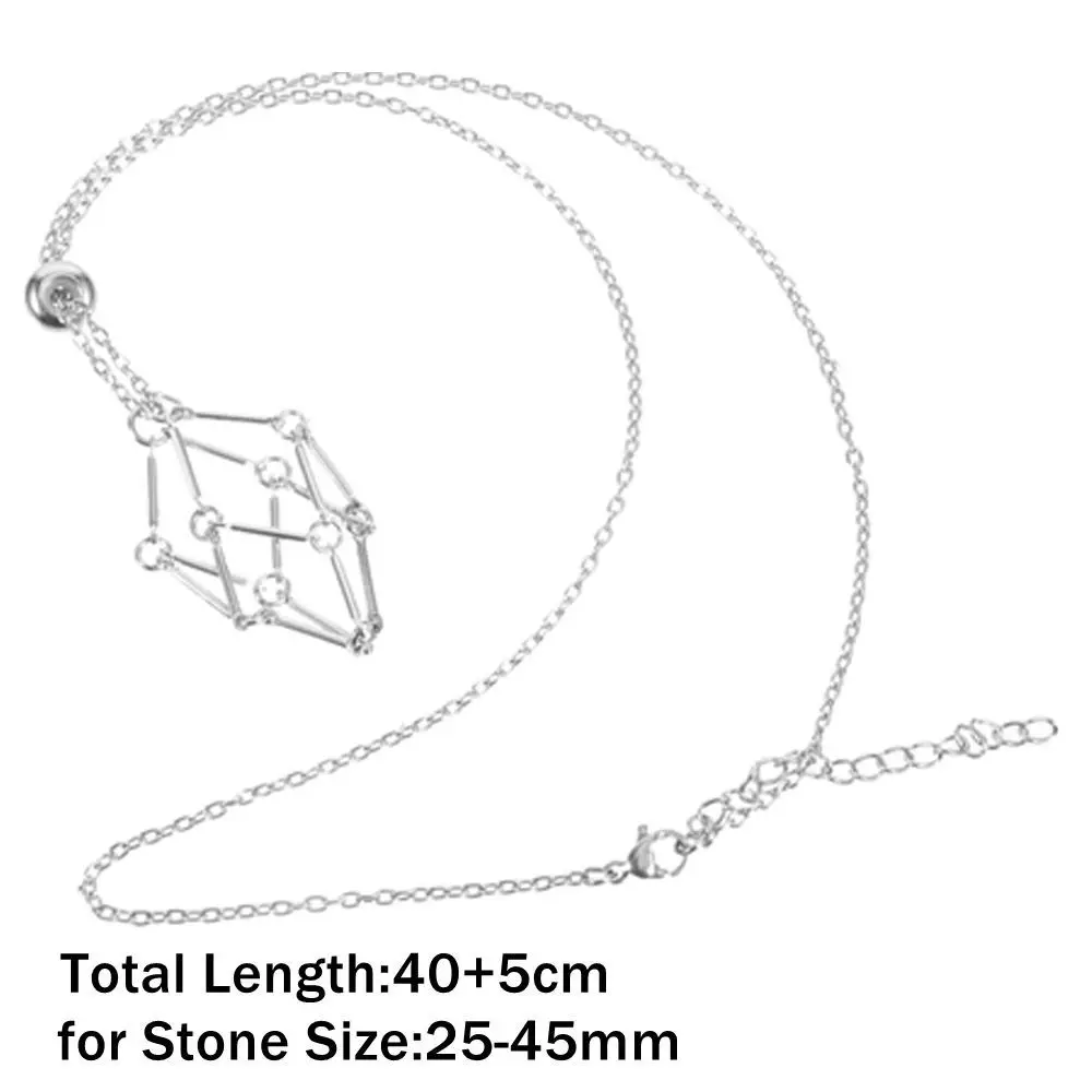 ネックレス,交換可能なメッシュ,天然石,シルバーカラーの銅製ケージ