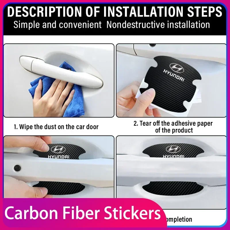 

Carbon Fibre Car Door Bowl Handle Protector 4PCS Anti-scratch Sticker Car Accessories for Hyundai Santa Fe Sonata Solaris Azera