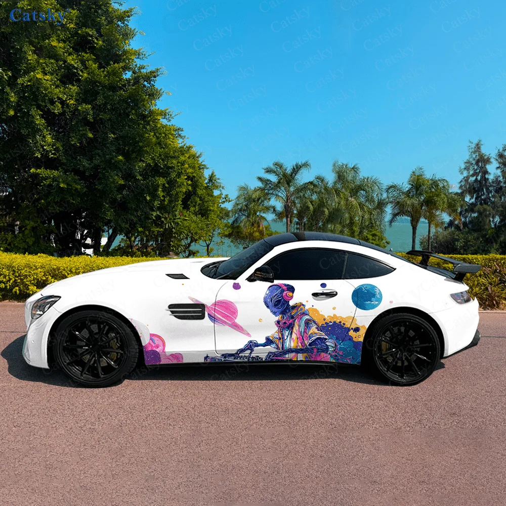 Outer Space Alien DJ Car Vinyl Wraps Decal Self-adhesive PVC Sticker Suitable for Trucks SUV Decoration Auto Accessories Gift