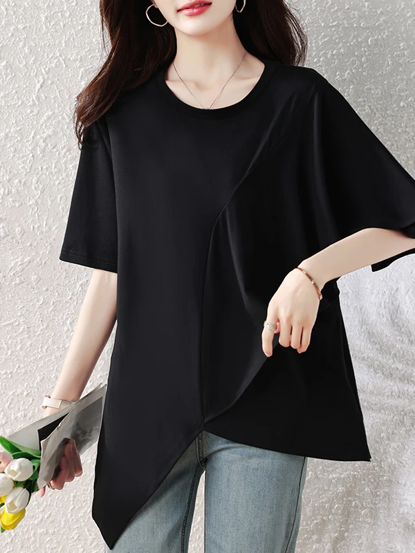 

Summer 2026 plus Size Loose Black T-Shirt Women's Clothing Conceal Meat Slimming Short Sleeve Top Chinese Style Creative Pattern
