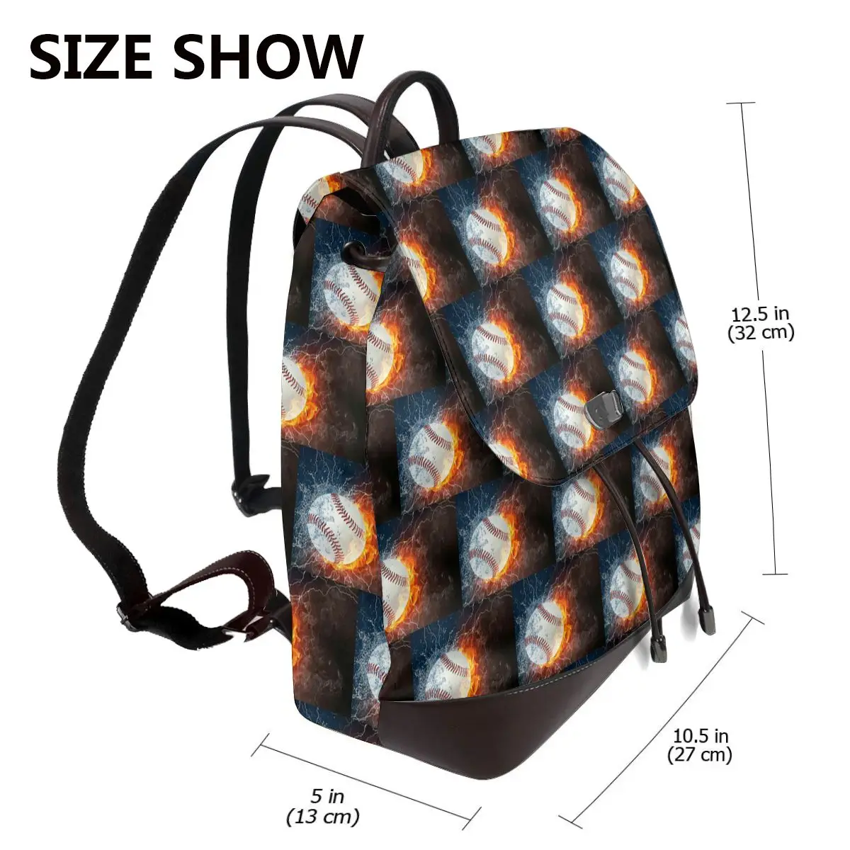 Baseball In The Fire And Water Bookbag School Student Bags Hiking Travel Daypack for Women Fashion Derma Backpack