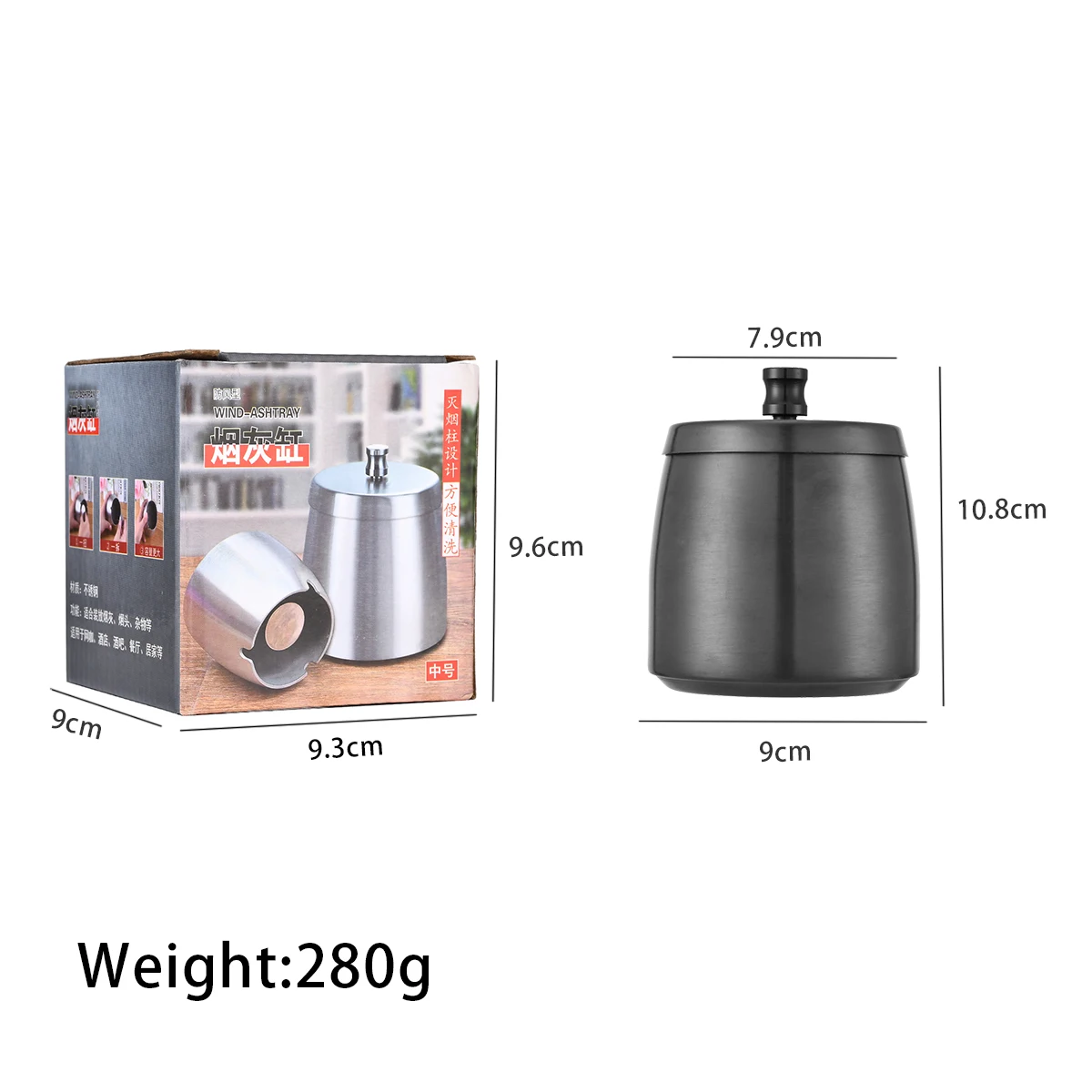 Ashtray With Lid Black Stainless Ashtray Portable Indoor And Outdoor Ashtray With Non-Slip Mat Restaurant Bar Home Office