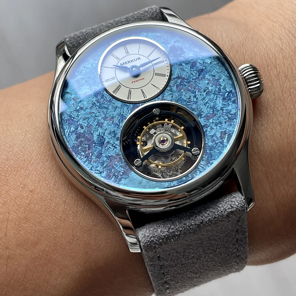Reloj Merkur 100% Tourbillon, reloj de zafiro con esfera de flor de hielo de titanio para hombre, relojes de pulsera mecánicos, reloj Masculino