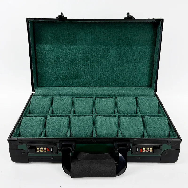 Aluminum Alloy 12 Slots Watch Box with Password Lock Portable Watch Storage Case Travel Handheld Watches Display Case for Men