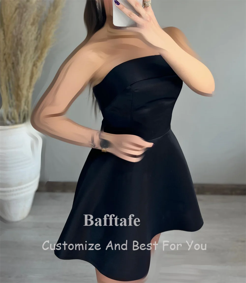 Bafftafe Simple Black Satin Homecoming Dresses Strapless Above Knee Mini Formal Special Prom Dress For Cocktail Gowns Customized