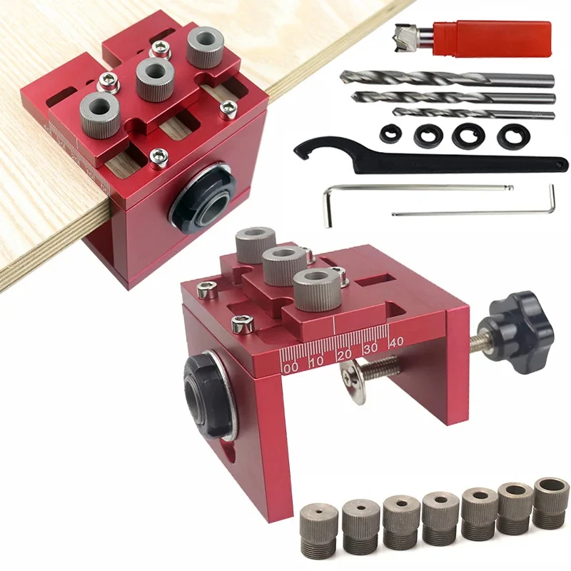 1Set Dowelling Jig 3 in 1 Woodworking Hole Puncher Locator Tool kit Drill Guide Clamp Aluminum alloy DIY  Carpentry Woodworking