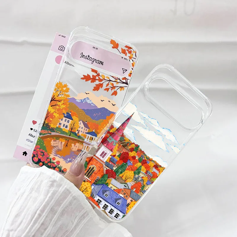 Чехол для телефона с осенним лесным пейзажем для Google Pixel 9 Pro XL10 8A 8 Pro 7 6A 5G с рисунком опавших листьев, прозрачный мягкий чехол из ТПУ