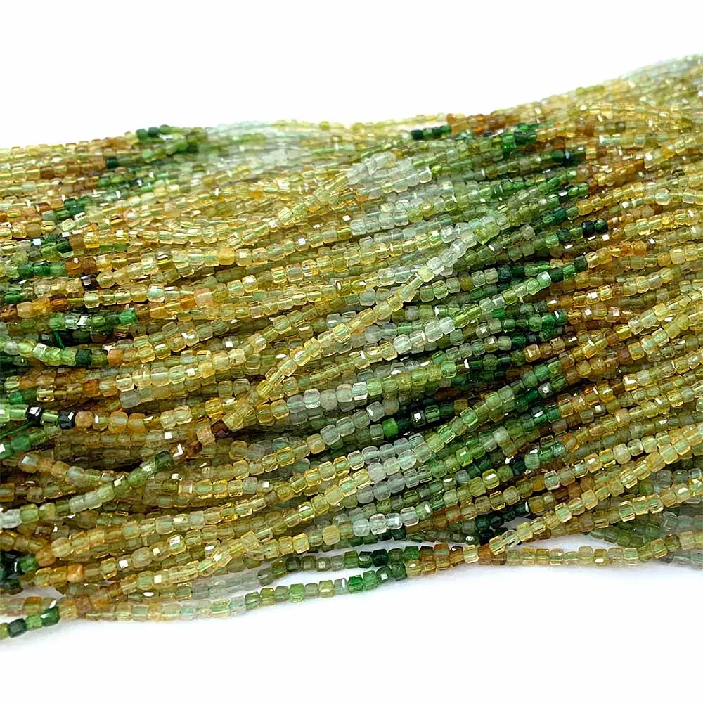 Veemake Natural Multicolour Tourmaline Edge Cube Small Design Loose Beads For Jewelry Making Yellow Green Pink Blue 08538 view 3
