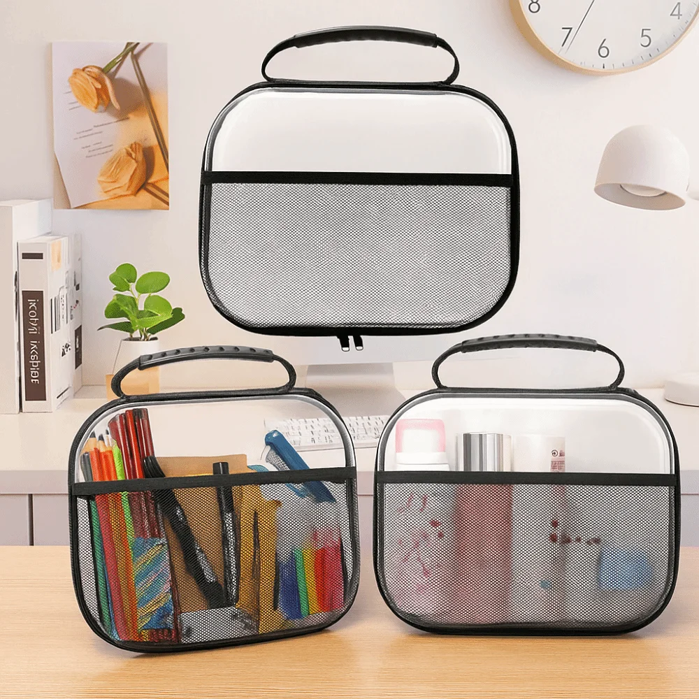 

Large Capacity PVC Transparent Mesh Storage Bag Zipper Bag Waterproof Makeup Storage Bag Portable Casual
