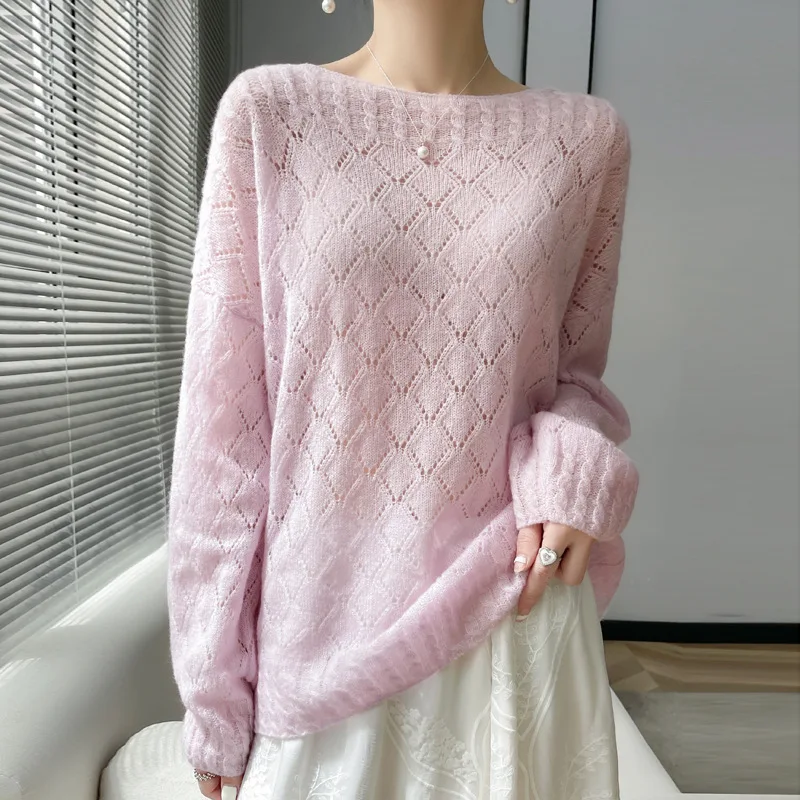 Knitted T Shirt Women Soft Chic Round/V Neck Sweater Pullovers Long Sleeve Fashion Streetwear Clothes Top New Summer