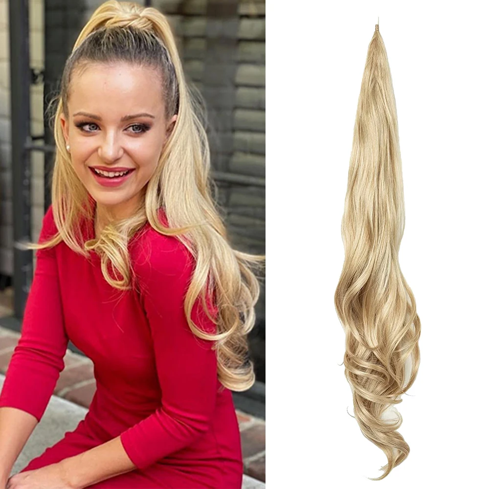 Dansama 32Inch Flexible Wrap Around PonyTail Hair Extension Long Curly Synthetic Ponytail Wavy Pretty Hair Ponytails Hairpieces