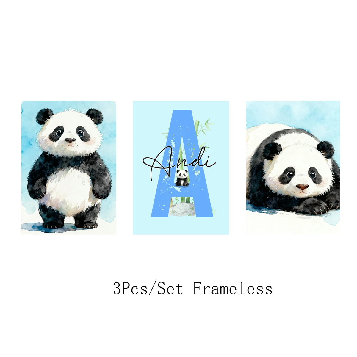 3 قطعة مطبوعات حضانة الباندا الشخصية: غرفة نوم الفتيات جدار الفن ديكور المنزل ، هدية الكريسماس الباندا طفلة الحضانة الفن الطباعة #6