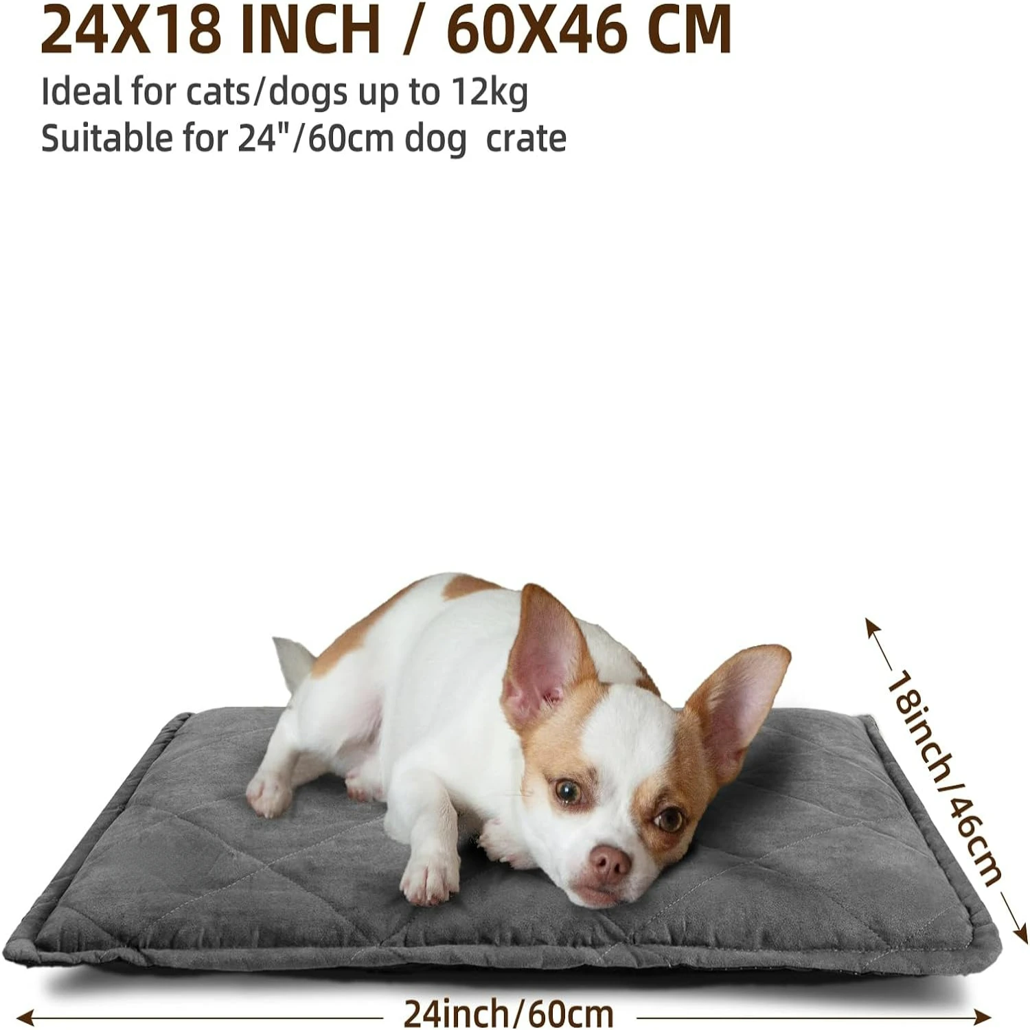 Perfect, Ultra-Soft and Cozy Grey Reversible Self-Heating Dog Crate Pad for Medium and Large Dogs - Washable Cover, Anti-Slip Bo