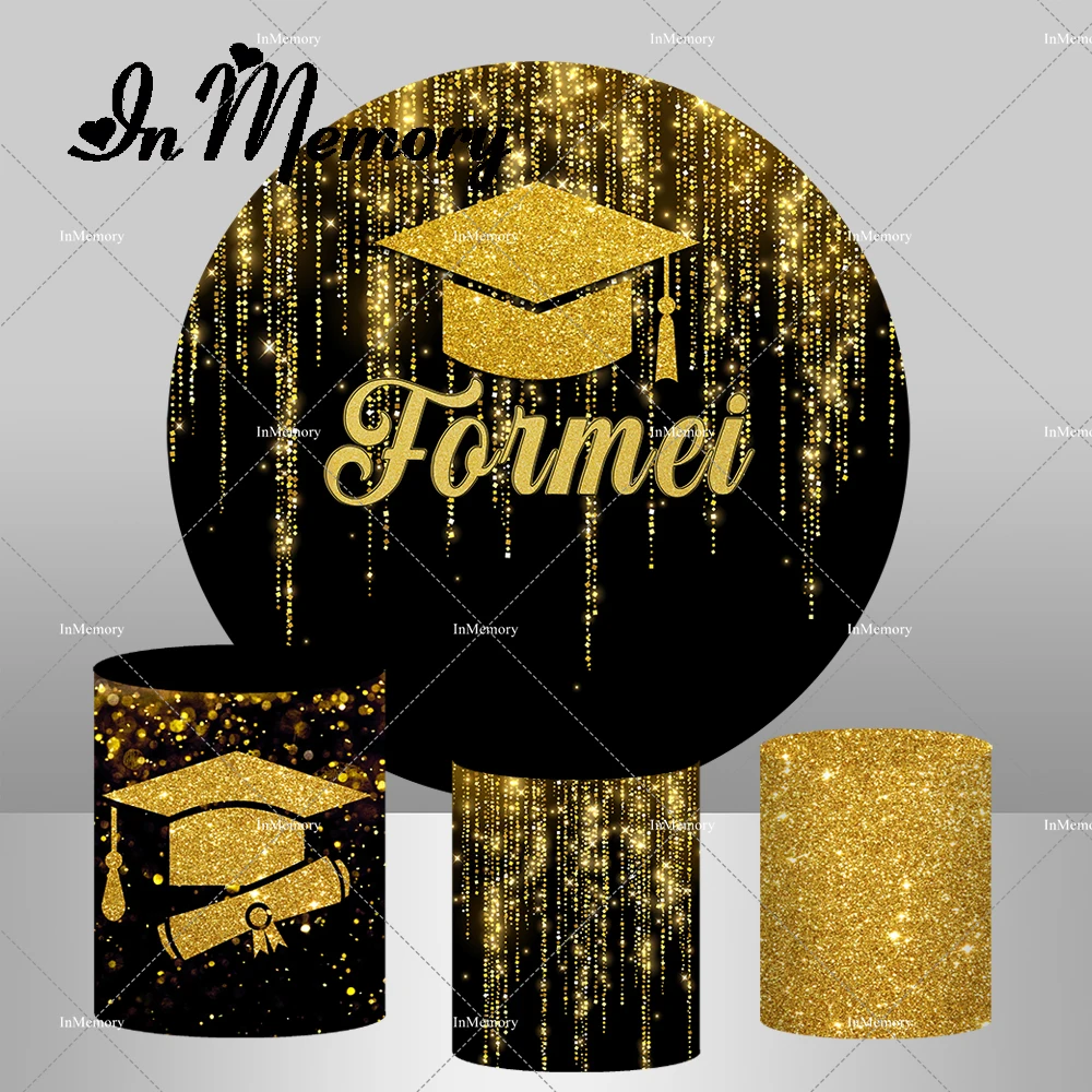 Graduation Decorations 2025 Round Backdrop Cover White Gold Glitter Congrats Grad Prom Party Graduate Background Plinth Covers