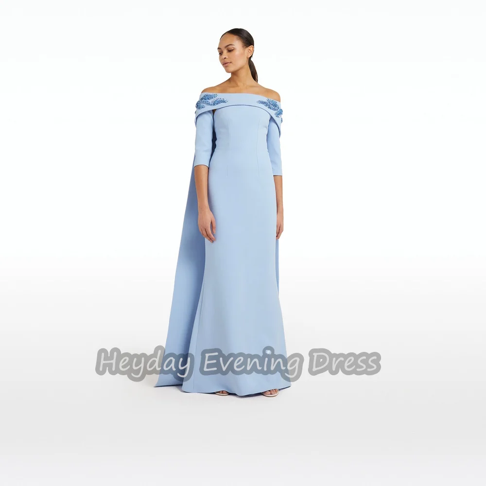 Heyday Off-the-shoulder Saudi Arabia 3/4 Sleeves Mermaid Beaded Prom Gown Crepe Floor Length Elegant luxury Dress For Women 2024