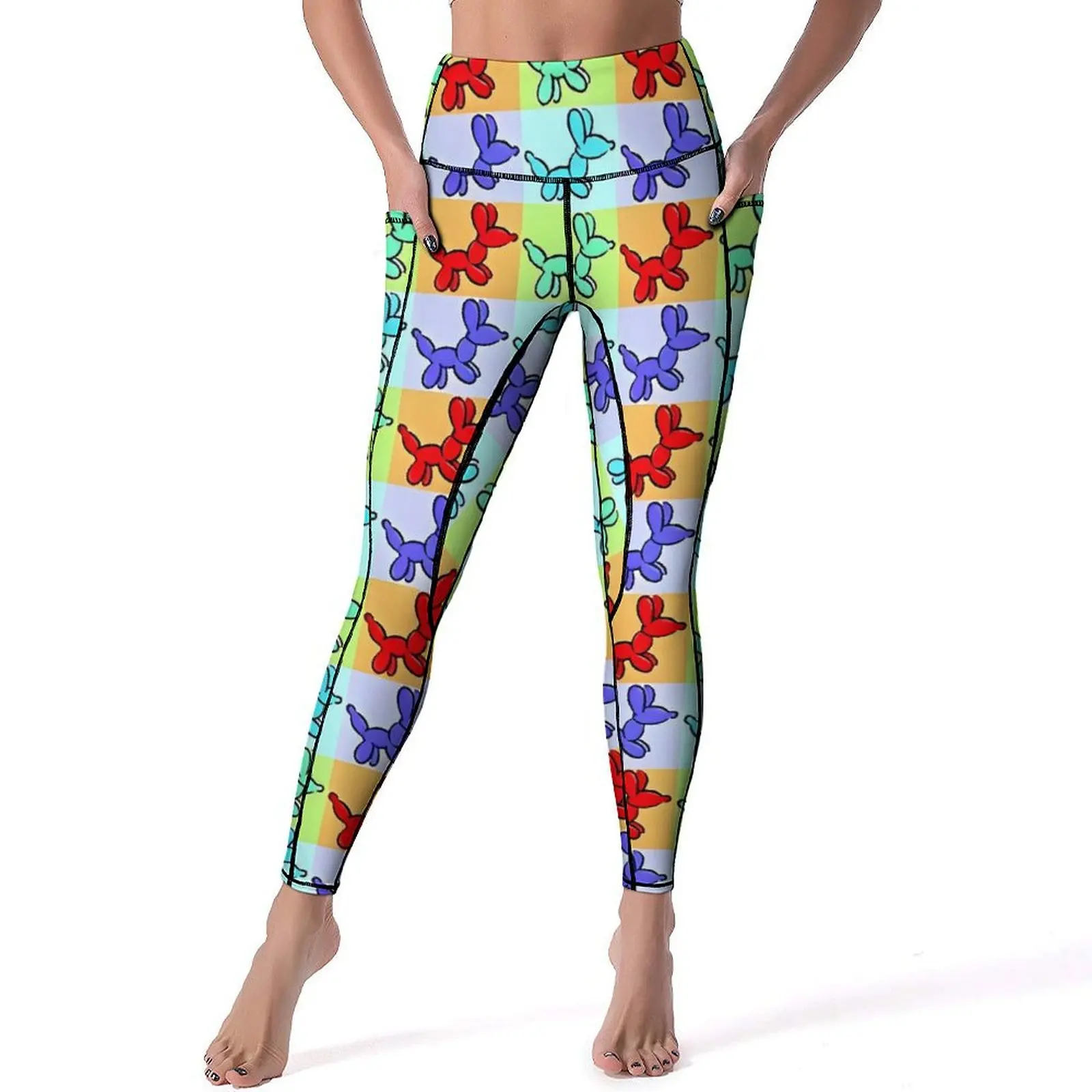 Pantaloni da yoga per cani a palloncino Tasche Leggings per animali pop art Sexy a vita alta Casual Yoga Sport Legging Leggins da palestra con grafica elastica