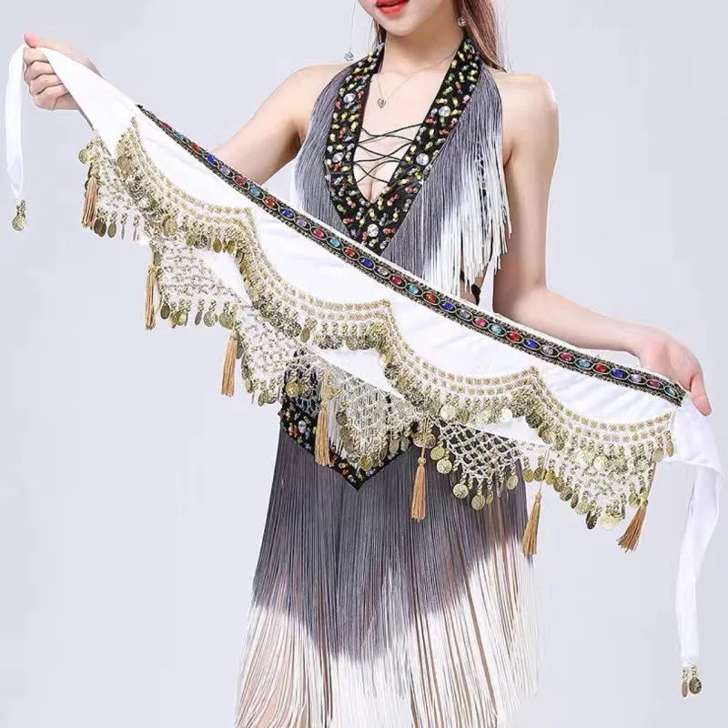 Costume di danza del ventre Catena in vita Moneta Nappa Catena in vita Sciarpa sui fianchi Pratica in costume da ballo Sciarpa in vita a forma d'onda Danza indiana