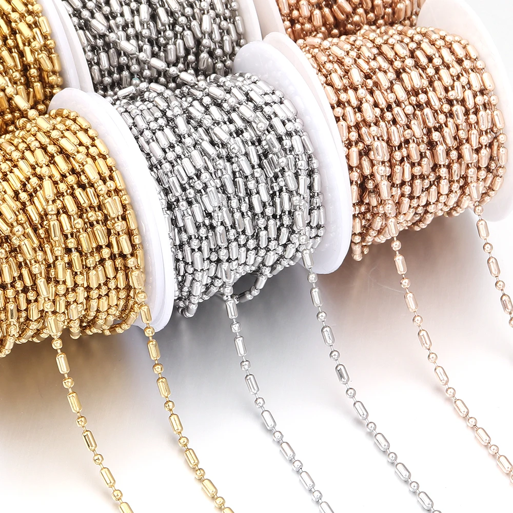 

10Yards/Roll Stainless Steel Ball Beads Chain 2.4mm Oval Loose Spacer Beads Chain For Jewelry Making DIY Necklace Keychain Decor