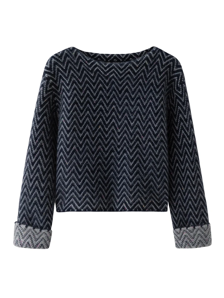 

Women 100% Cashmere Short Sweater W Pattern Pullover Autumn Winter O-neck Long Sleeve Casual Thick Cashmere Knit Clothes Tops