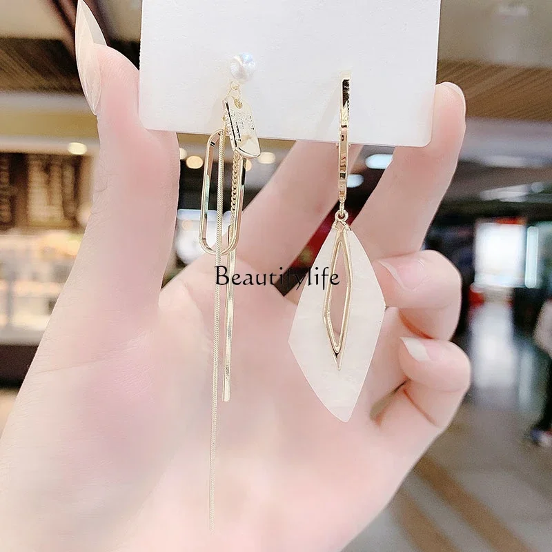 European and American temperament fashion personality AB asymmetrical geometric fringed earrings exaggerated earrings