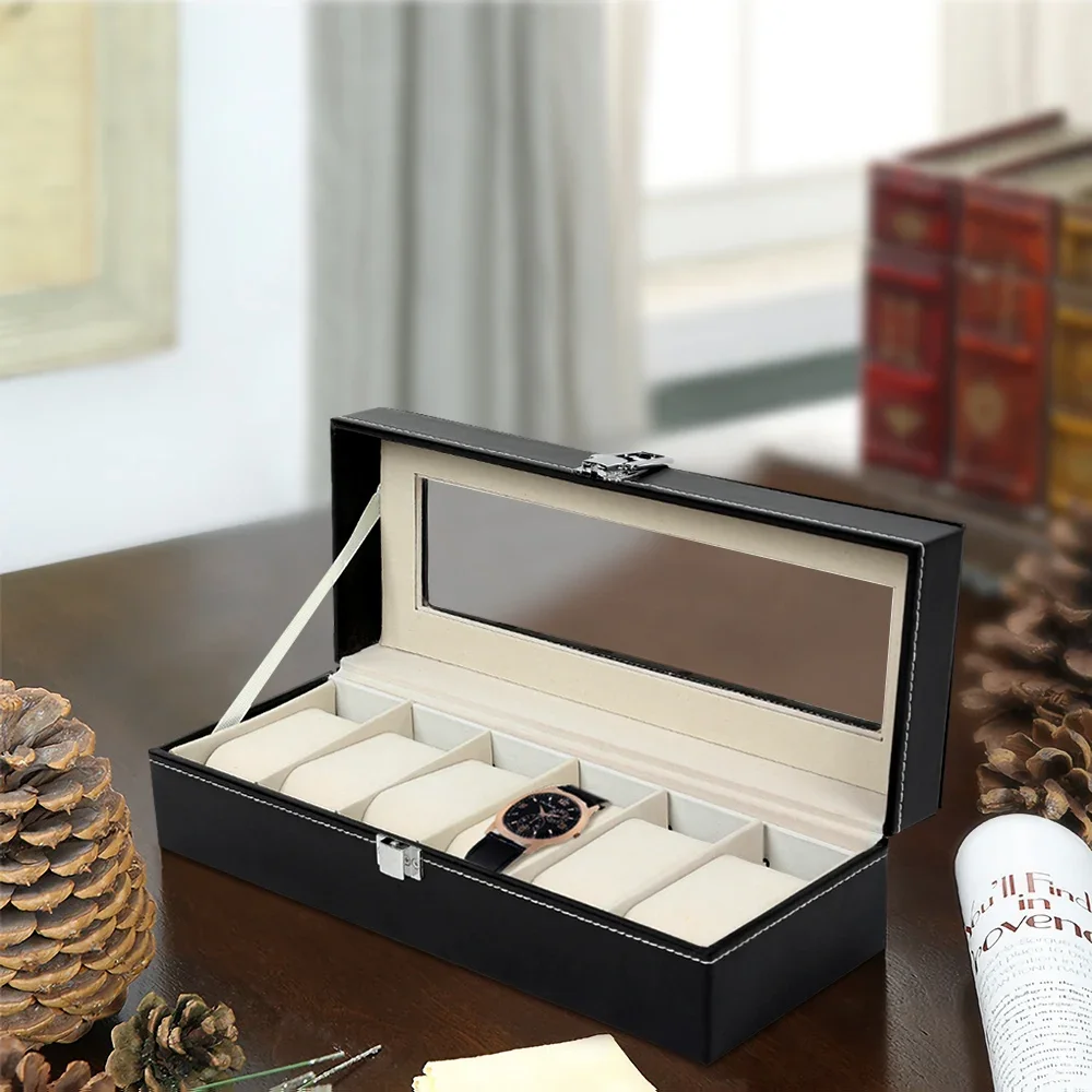 

New 6-Position Leather Portable Watch Storage Box Jewelry Box Make Up Organizer Watch Casket Storage Ring Bracelet Holder Case