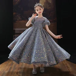 Wedding Formal Sequins Long Dress Girls Elegant Formal Ball Gown For Girls Child Party Prom Dress Princess Dress 2-14Y Christmas