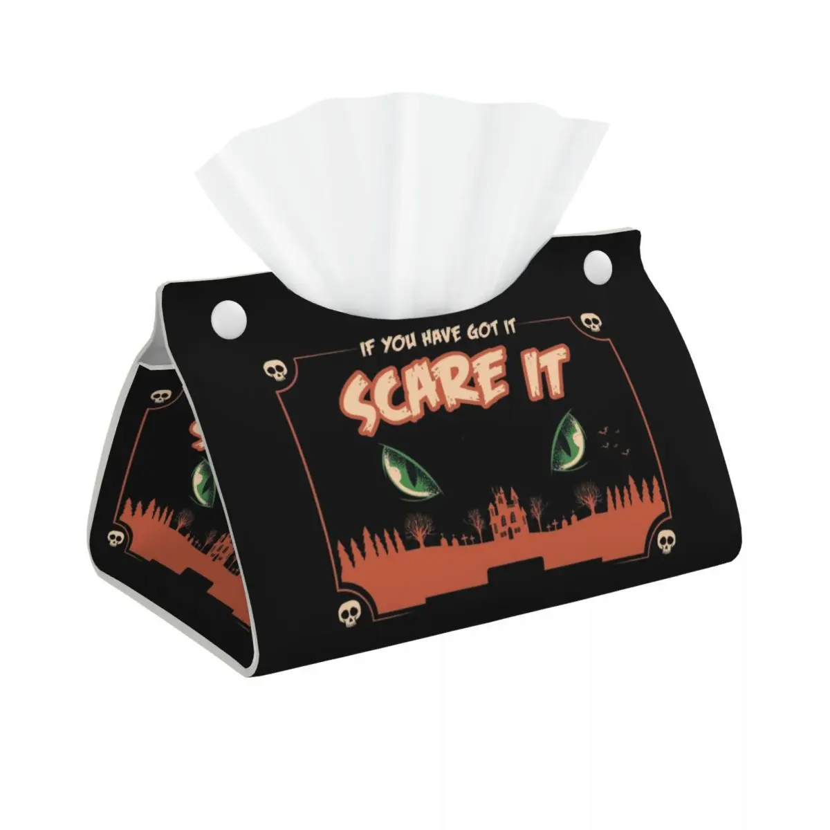 Custom Halloween Pumpkin Owl Facial Tissue Box Cover Rectangular PU Leather Tissue Box Holder for Car Bathroom