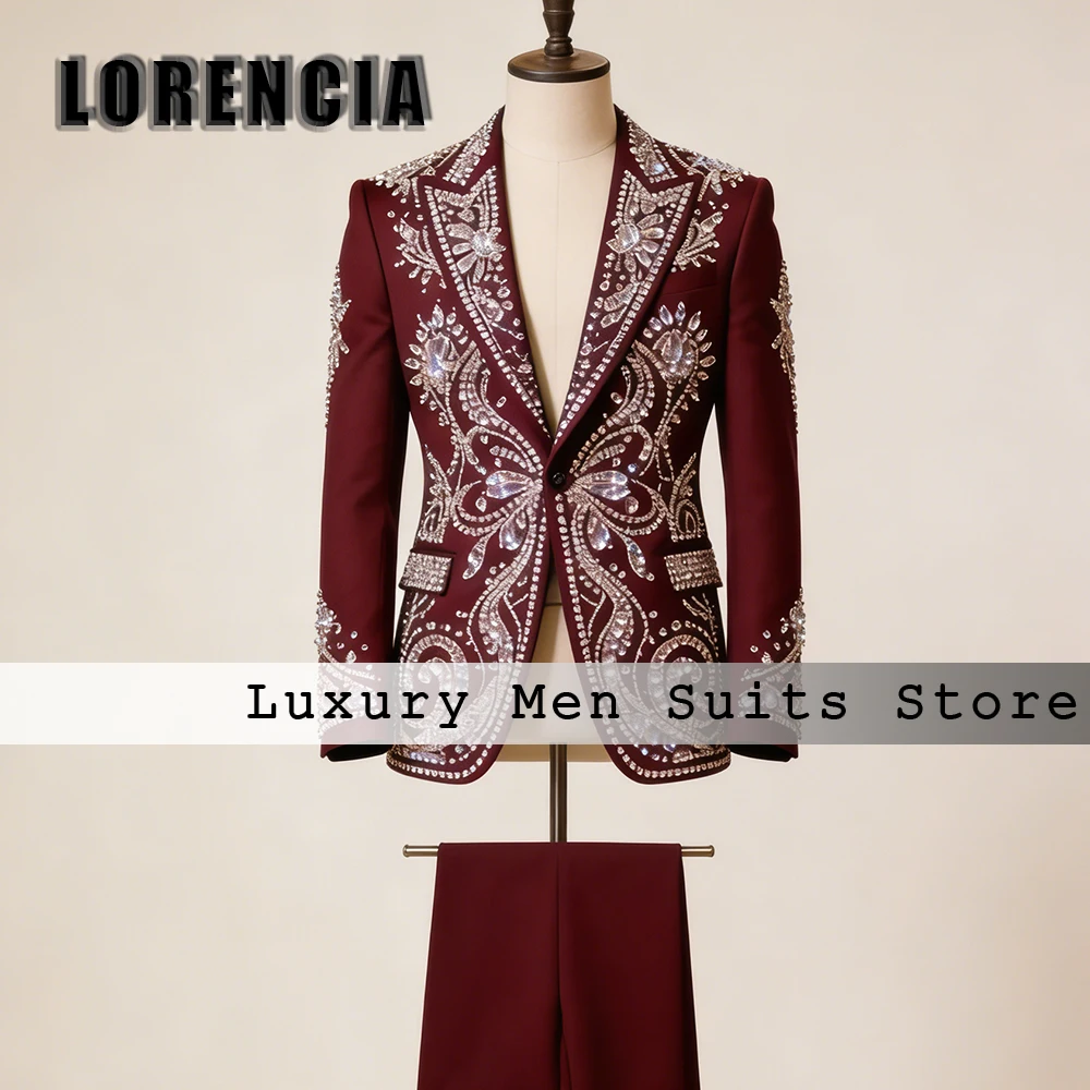 

Роскошные мужские костюмы из 2 предметов с кристаллами и блестками, смокинги с бриллиантами для свадеб и вечеринок, 2026, индивидуальный пошив, пиджак и брюки, мужские наряды