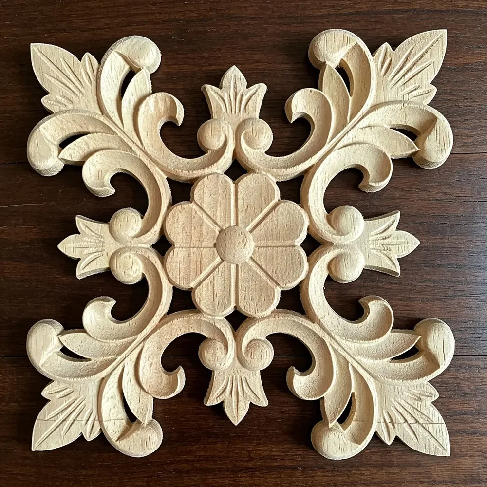 12-20cm Floral Wood Carved Decal Corner Appliques Frame Wall Furniture Woodcarving Decorative Wooden Figurines Crafts Home Decor