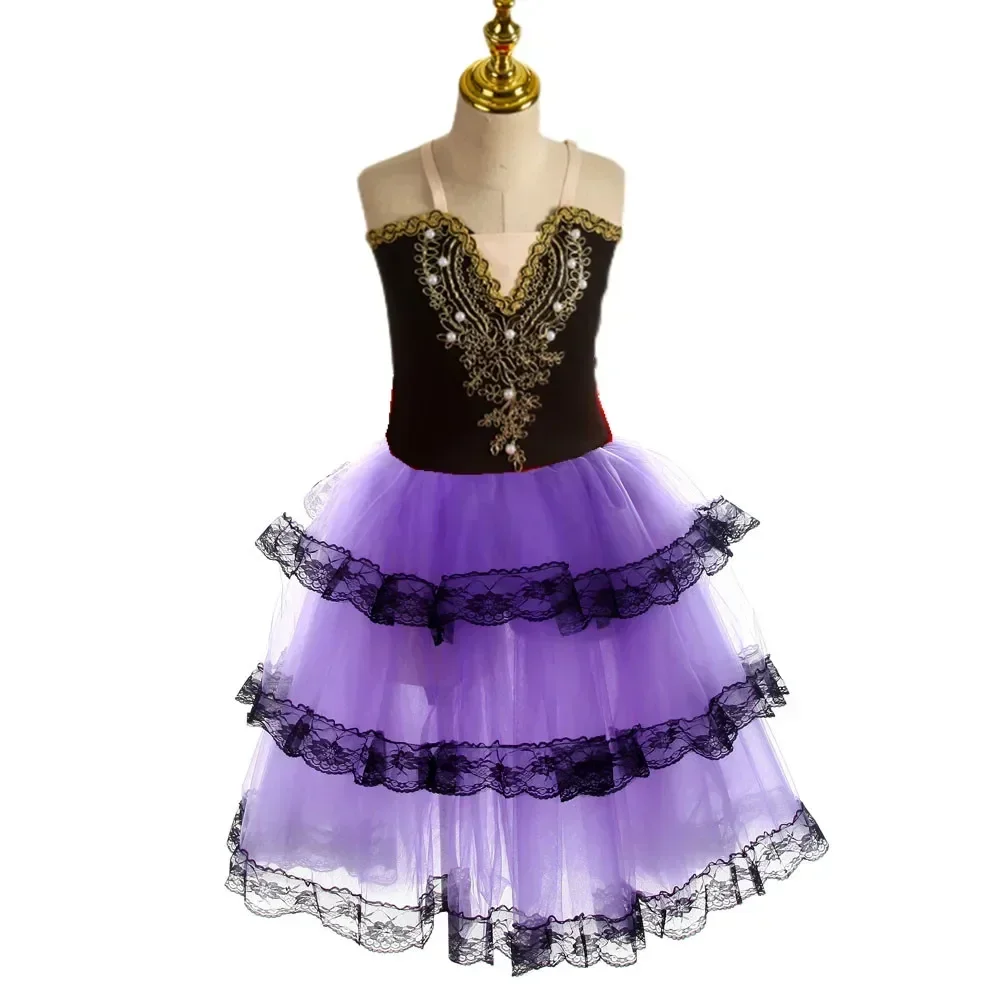

Red Spanish Dress For Adult Girls Long Romantic Ballet Tutu Skirt For Girls Soft Tulle Long Dress Performance Costumes